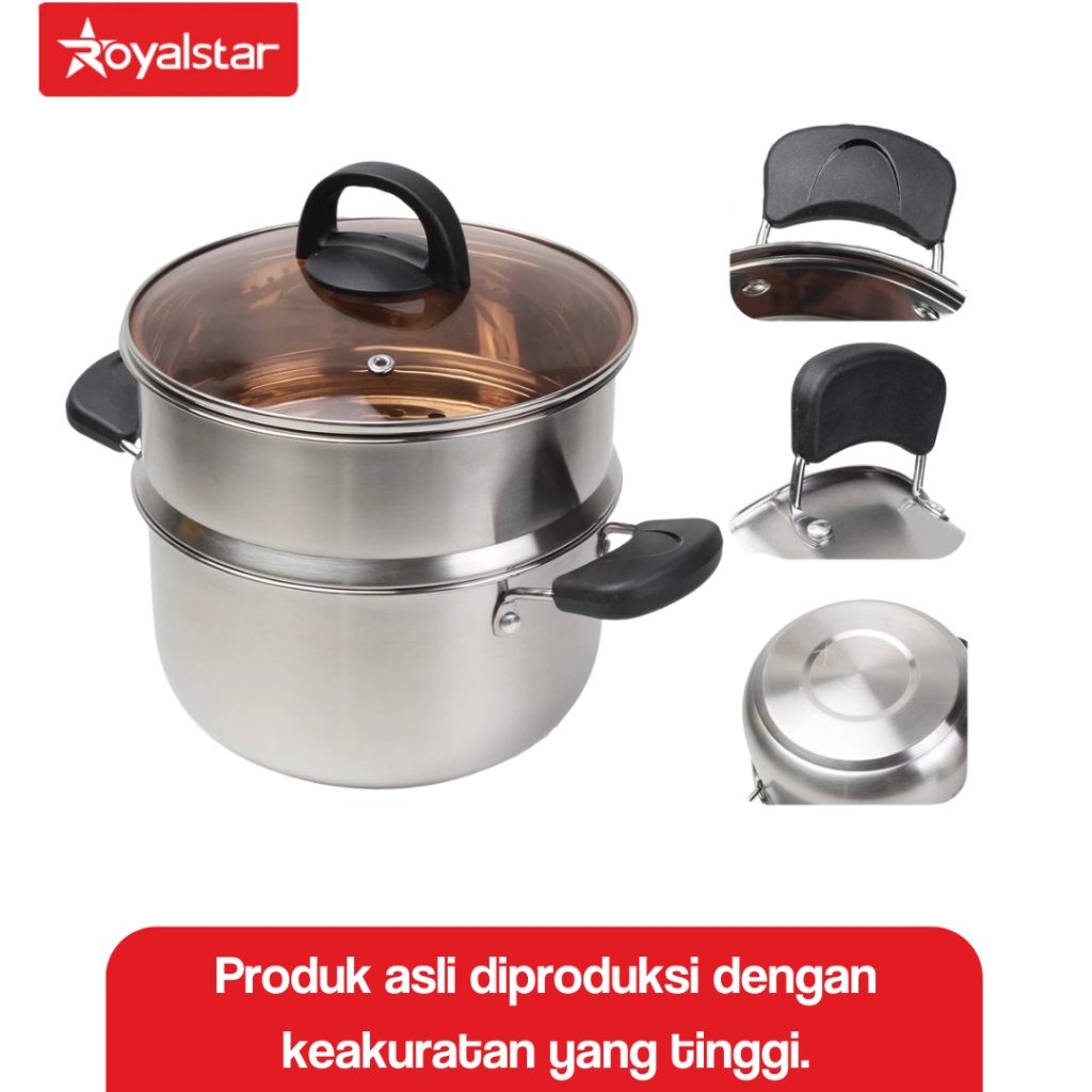 Royalstar Panci Sup dan Panci Kuah Stainless Steel Panci Steam Kukus Tutupan Kaca
