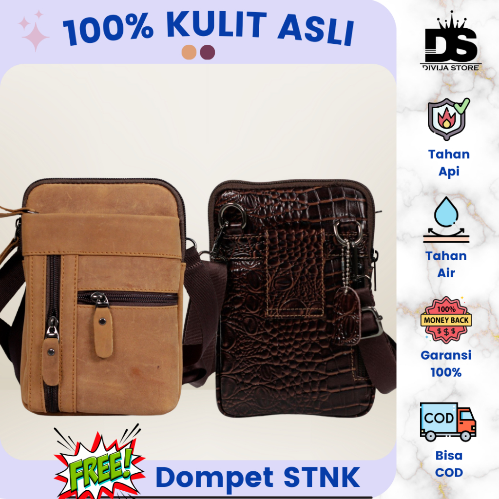 Tas HP Pinggang Pria Kulit Sapi Asli Berkualitas Impor Terbaru Keren Bisa Jadi Tas Selempang | Tempa