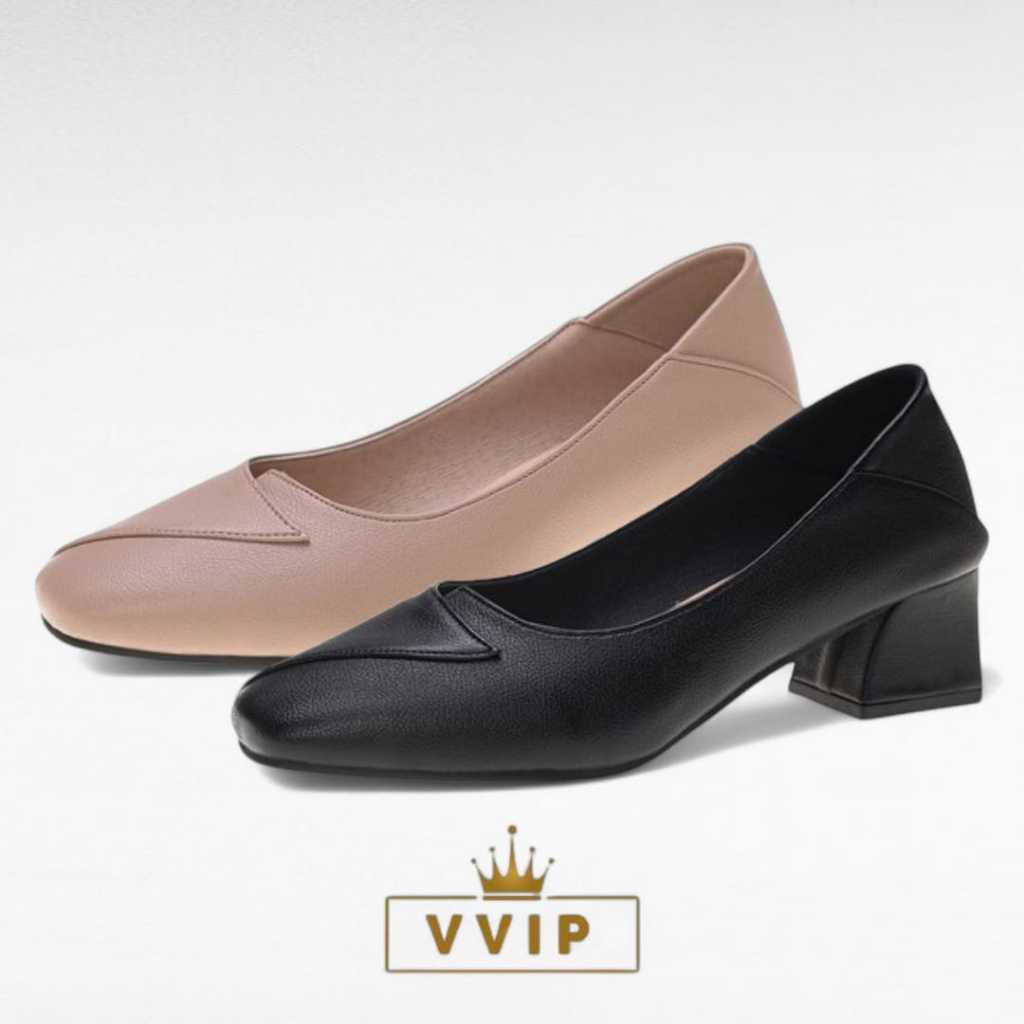 VVIP High Heels Wanita Kerja Hak Tinggi Cewek Polos Chunky Formal Pesta Wisuda Premium T-888