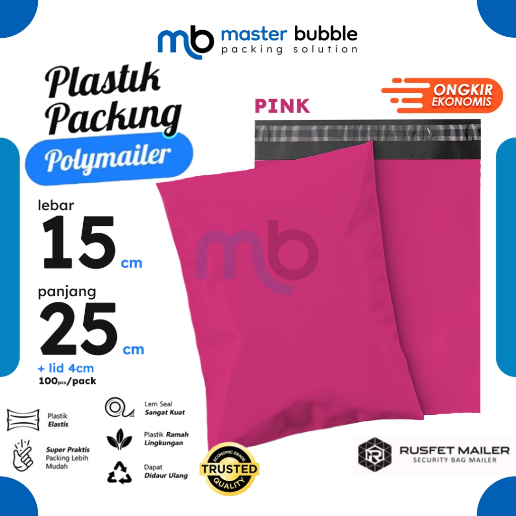 

Polymailer Amplop Pink 15cm X 25cm Polos Solid Color Plastik Packing Online shop Harga Per-Pack