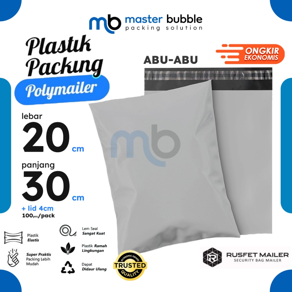 

Polymailer Amplop Abu-abu 20cm X 30cm Polos Solid Color Plastik Packing Online shop Harga Per-Pack