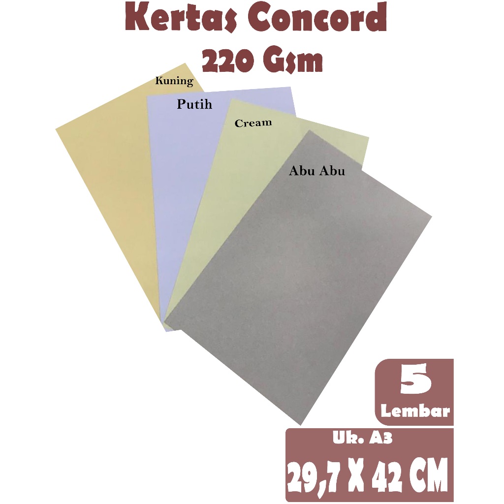 

KERTAS CONCORD 220 GSM UKURAN A3 ( 29,7 X 42 CM ) . ISI 5 LEMBAR