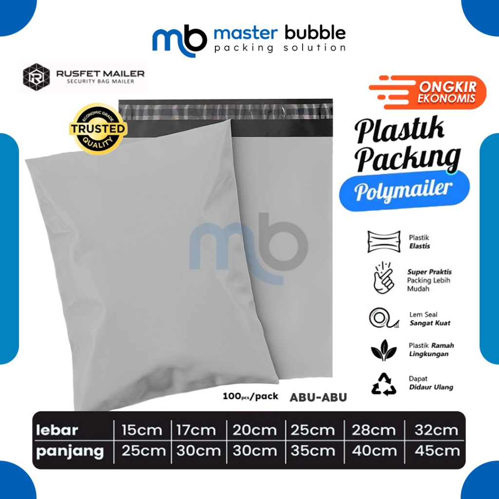 

Polymailer Amplop Abu-abu Polos Solid Color Plastik Packing Online shop Harga Per-Pack