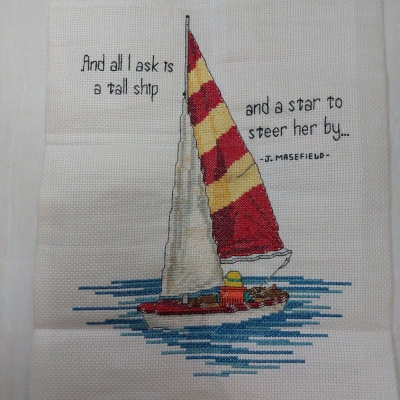 cross stitch sulaman kristik sudah jadi kapal perahu