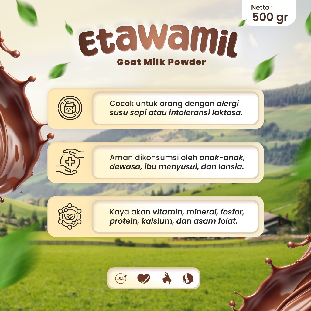 

Etawamil Susu Kambing Etawa Bubuk - Rasa Cokelat Enak Sehat Halal BPOM 1000 Gram 1 KG