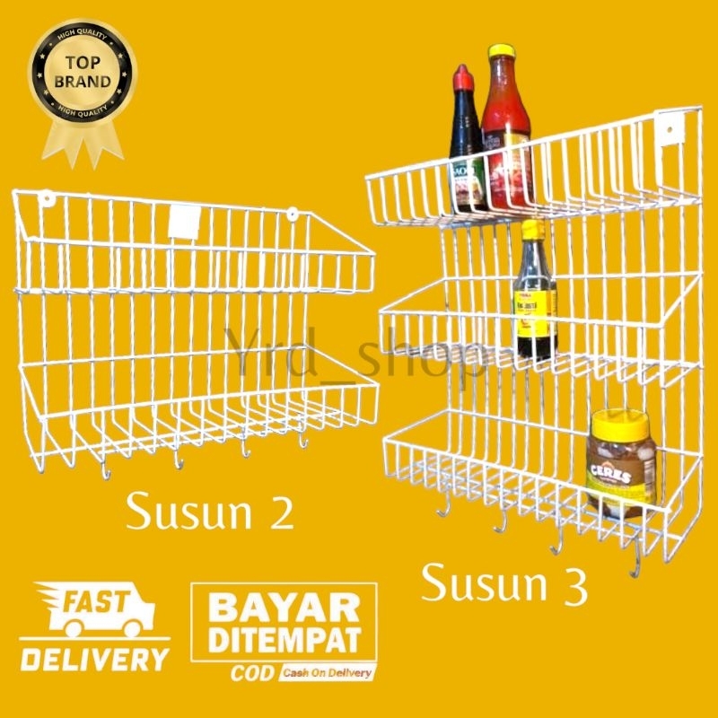 Rak bumbu dapur/botol susun 3 - rak bumbu dapur/botol susun 2 - rak dinding - rak gantung multifungs