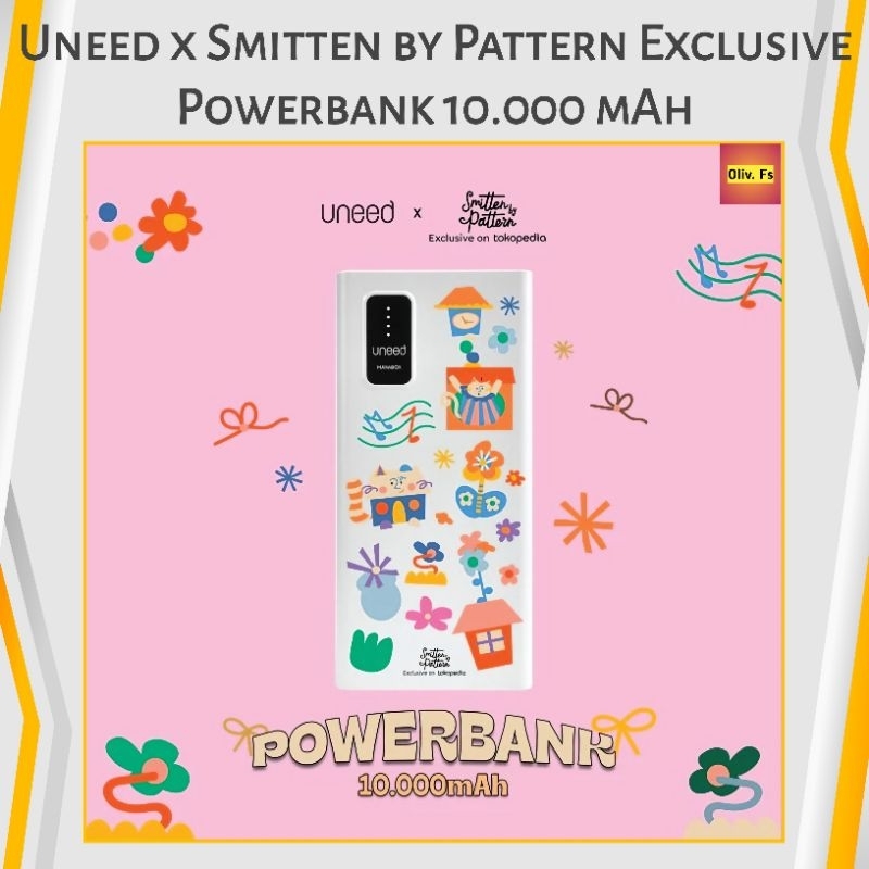 UNEED x Smitten by Pattern Exclusive Powerbank 10.000 mAh - Putih