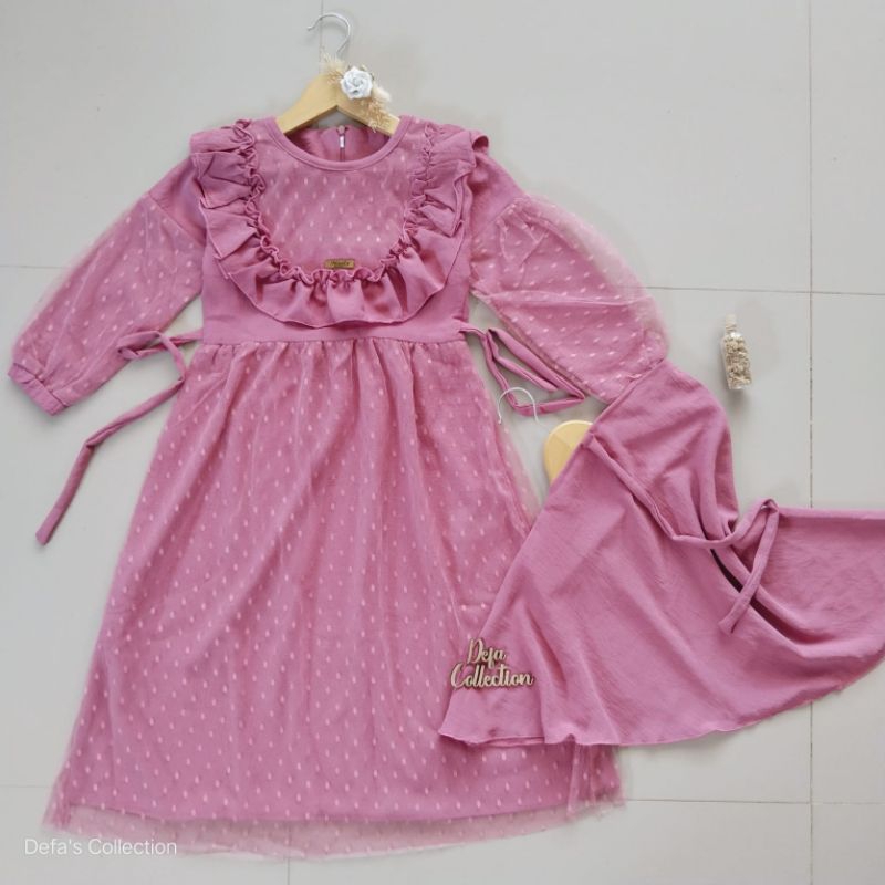 Gamis Anak Renda Tutu Tile Free Kerudung
