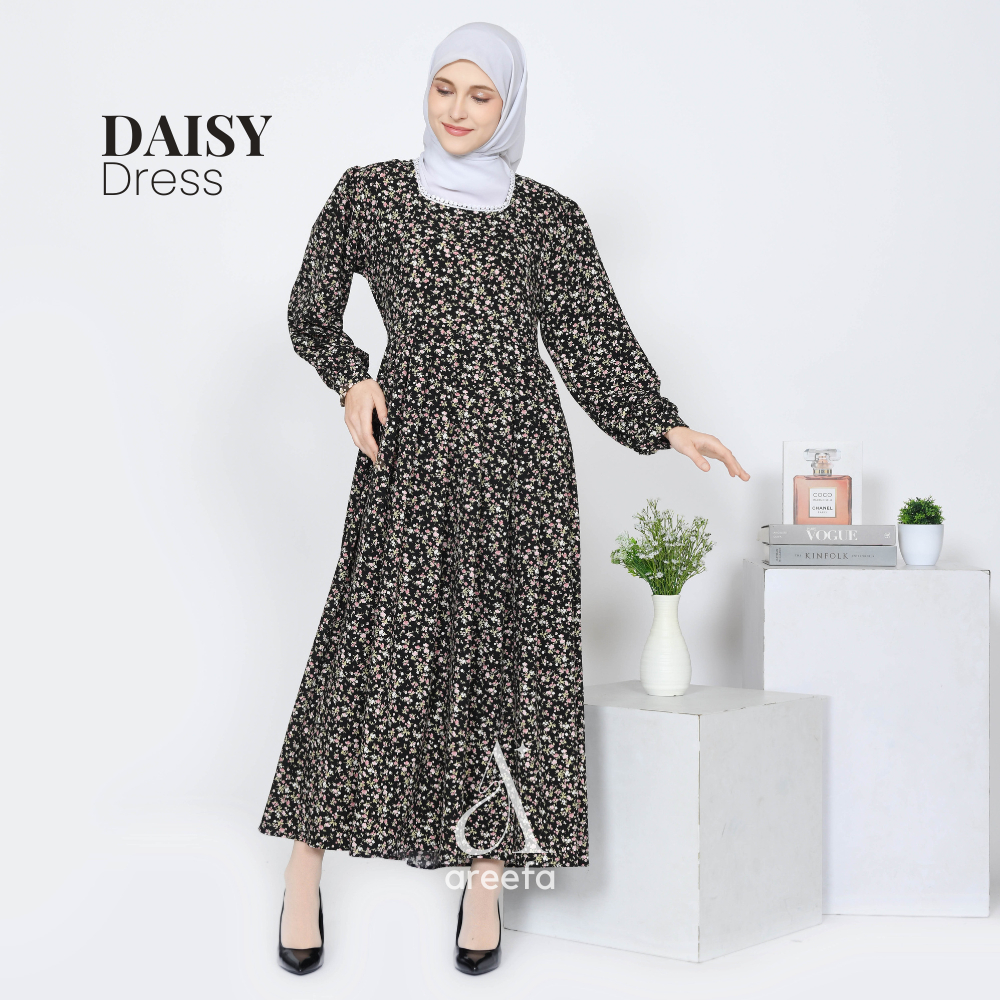 Areefa - Gamis Remaja Crinkle Airflow Premium Motif Bunga Terbaru Korean Style Dress Pantai Muslim