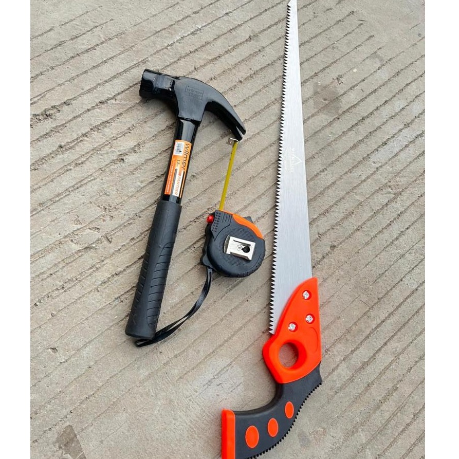 Produk Berkualitas 3 IN 1 YUKIDO Gergaji Kayu Compass 16 Inch  Palu gagang besi  Meteran