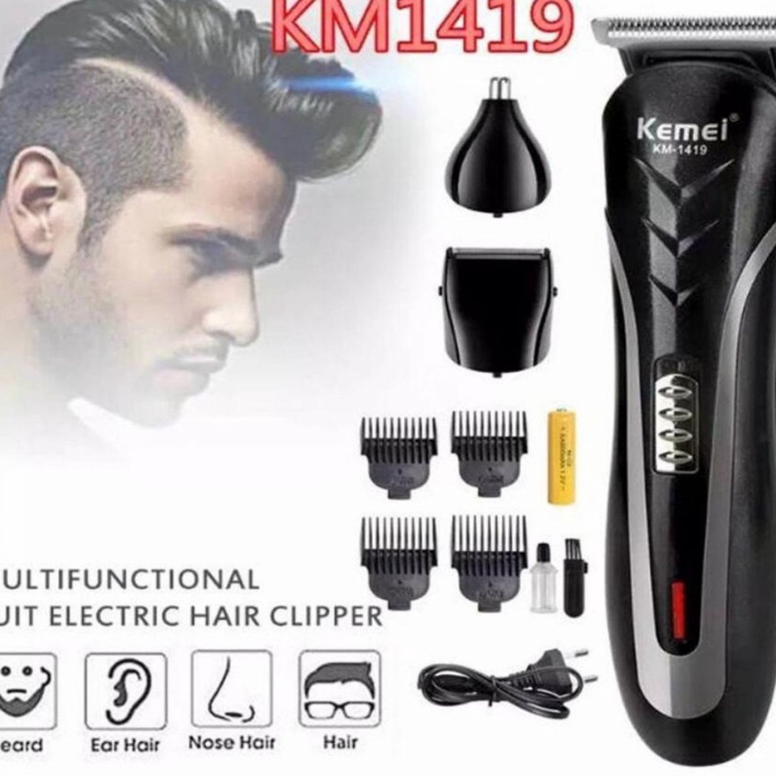 Bagus Banget KEMEI KM 1419 ALAT CUKUR 3IN1 MESIN CUKUR RAMBUT KUMIS JENGGOT CHARGER
