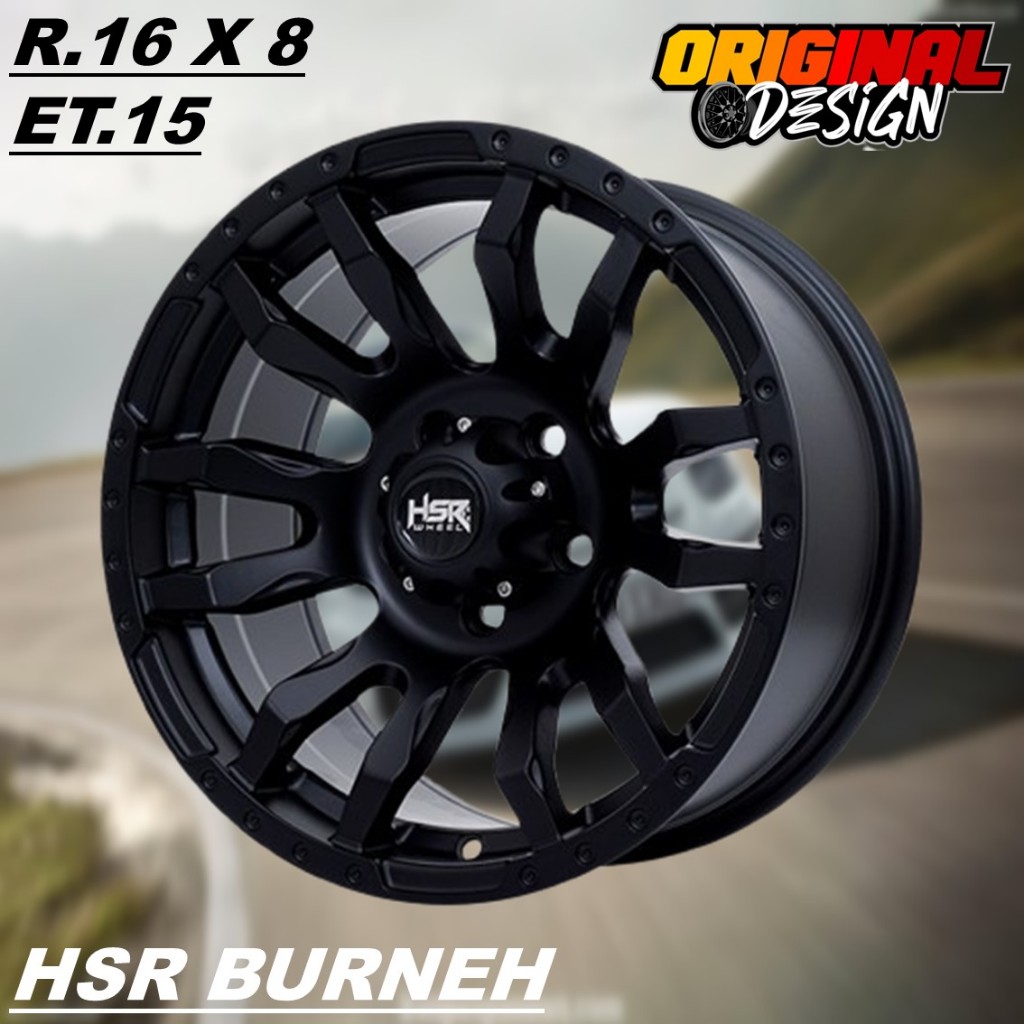Velg mobil XPANDER, INNOVA, TERIOS, ring 16 HSR BURNEH R16 lebar 8 hitam lubang 5