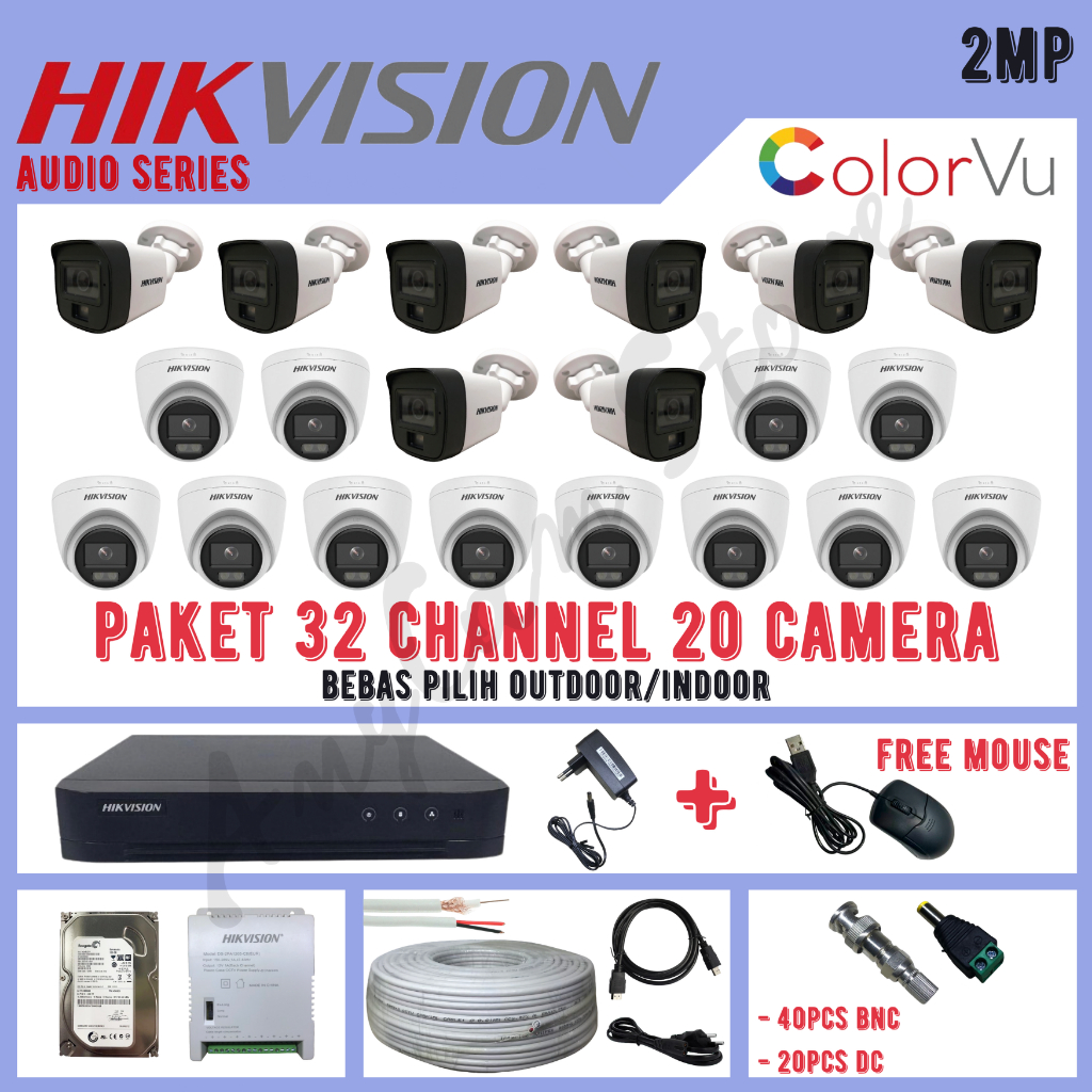 Paket CCTV Hikvision ColorVu 2MP 32 Channel 20 Kamera ColorVu Turbo HD 1080P Audio Series