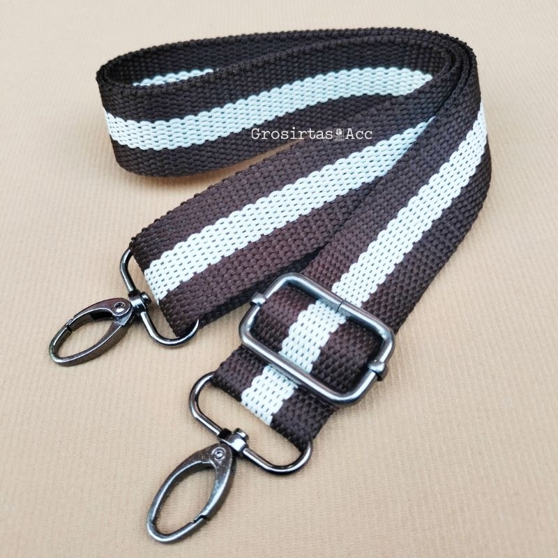 Longstrap Tali Tas Selempang motif Garis Putih L 3 cm  Kaitan Tebal Premium- Tali Tas Selempang Pria