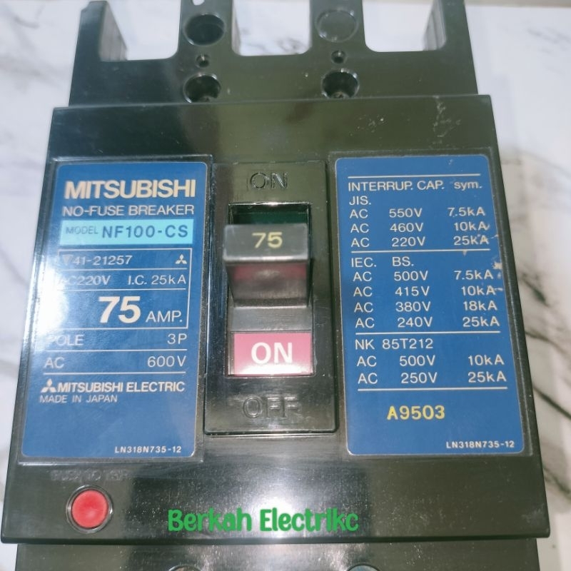 MCCB MITSUBISHI MODEL NF 100-CS 75A