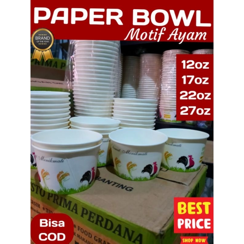 

Paper Bowl Ayam Mangkok Mangkuk Wadah Makanan Berkuah Rice Bowl ukuran 360ml,500ml,650 ml,800ml