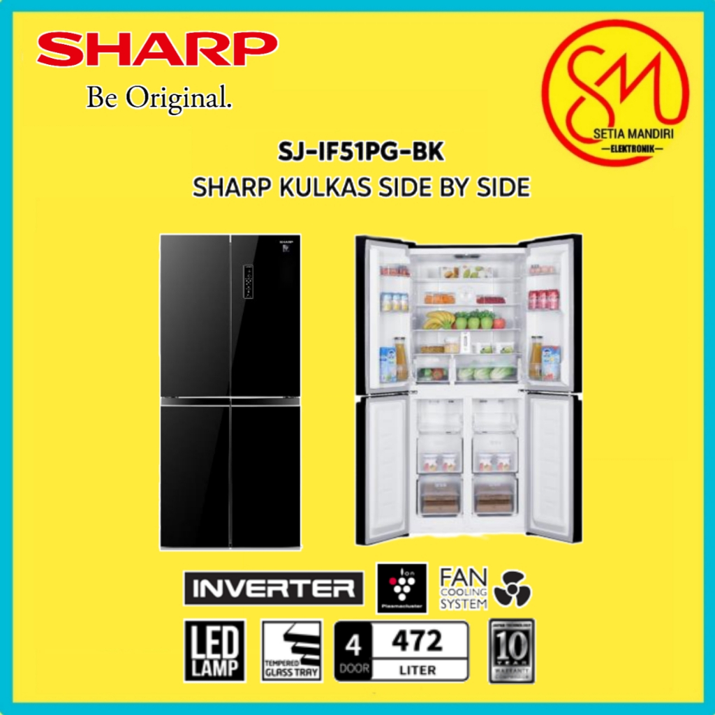 LEMARI ES SHARP 4 PINTU SJ-IF51PG-BK New Queen Series SJ-IF51