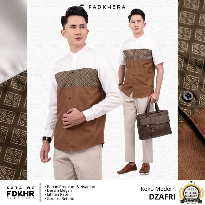 FADKHERA DZAFRI KOKO MODERN KEMEJA PRIA COPPER BROKEN WHITE MOTIF KOMBINASI