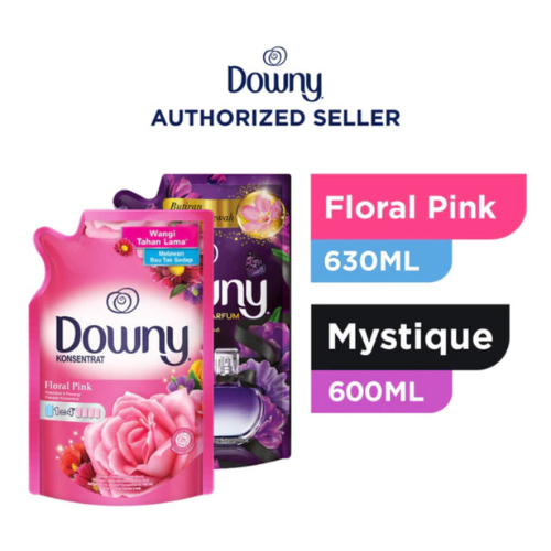 Downy Pelembut Pewangi Floral Pink 600ml+Hitam Mystique Refill 600ml Pewangi Pelembut Konsentrat