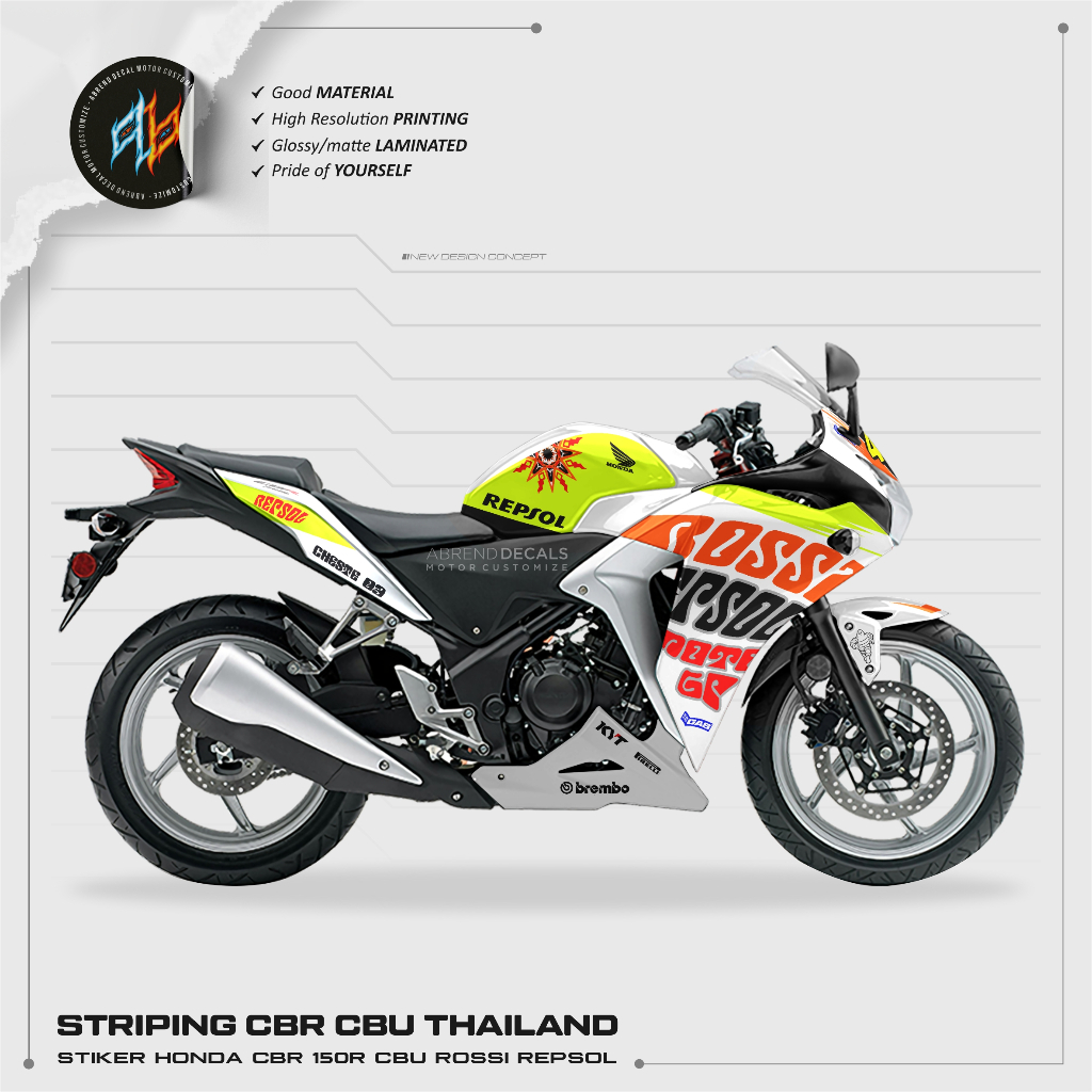 STRIPING CBR CBU THAILAND LIVERY ROSSI REPSOL / STIKER MOTOR HONDA CBR 150R DESIGN CUTOM STOCK DECAL