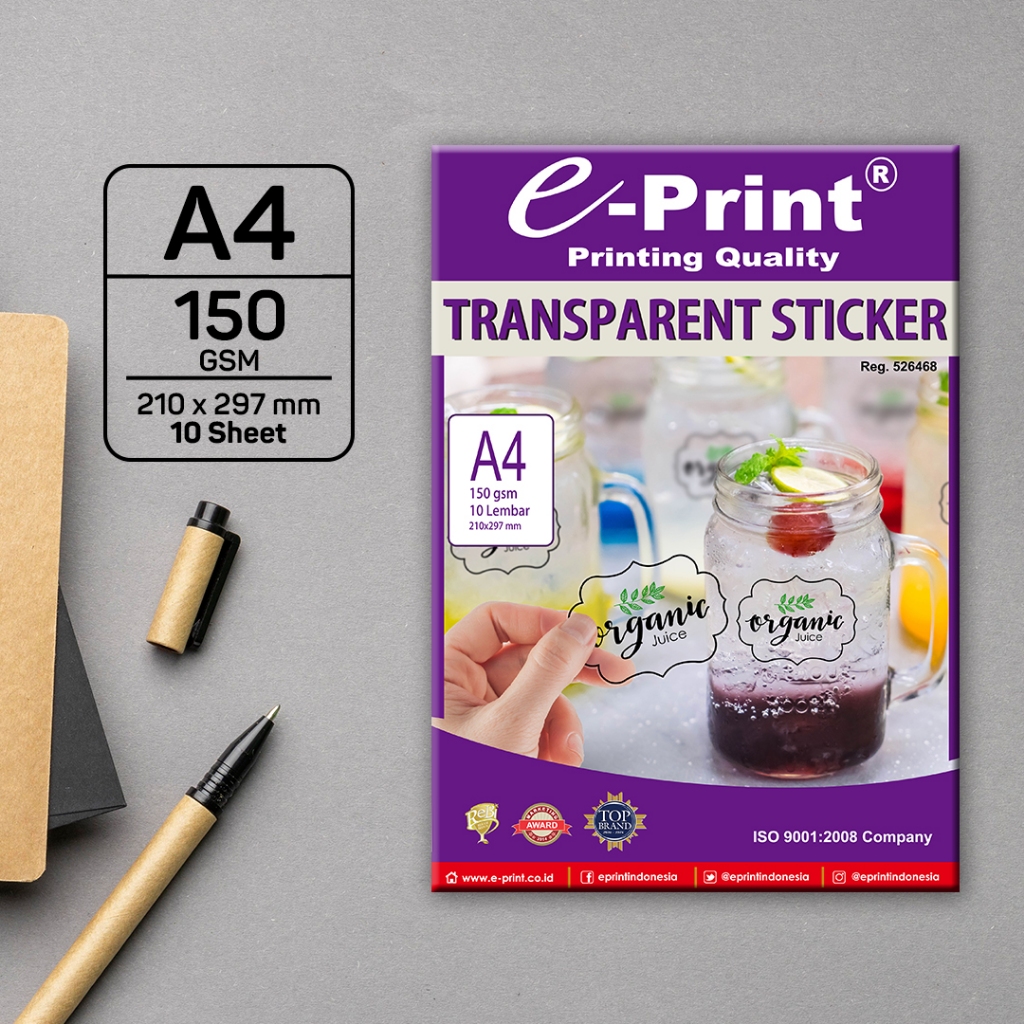 Kertas Stiker Transparan NON WATERPROOF Ukuran A4 150gsm 10lembar e-Print