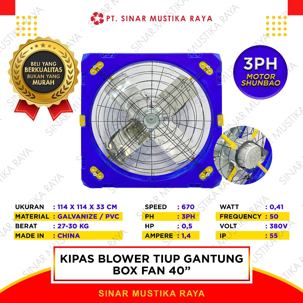 Kipas Blower Tiup Gantung Box Fan 40 Inch 3 Phase Pabrik Industri Kandang Ayam Motor Shunbao