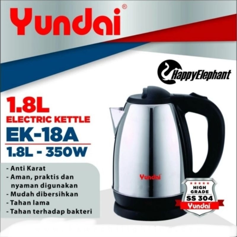 Teko Listrik Hotel Portable Yundai Kettle 1.8L Food Grade Stainless Steele Off Otomatis