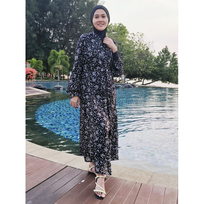 pakaian luaran wanita panjang motif imora long outer ceruty