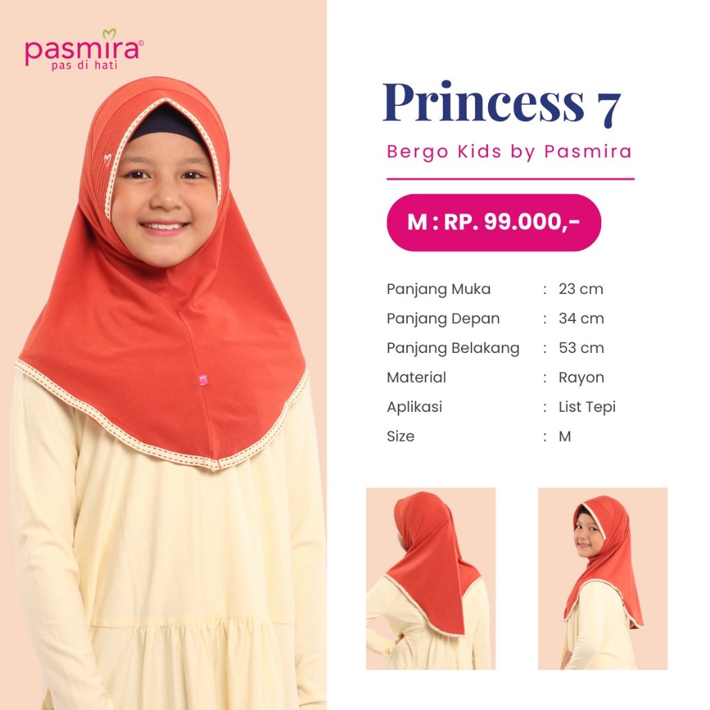 Princess 7  Pasmira / Bergo Rayon Pasmira / Hijab Anak Pasmira / Jilbab Anak
