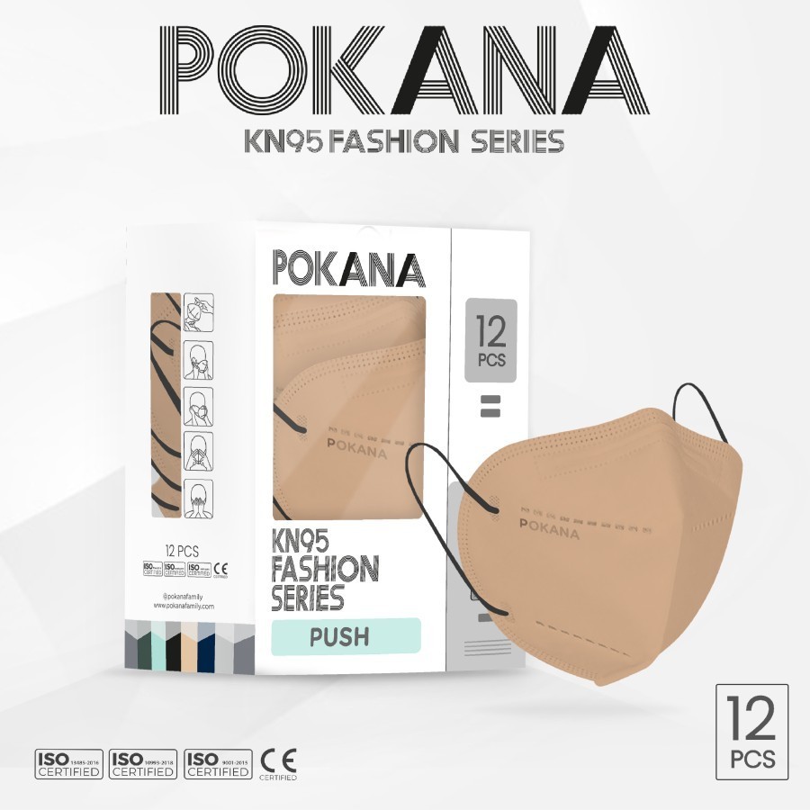 MASKER POKANA KN-95 6-Ply FASHION SERIES Warna Beige Black Box Isi 12 Pcs