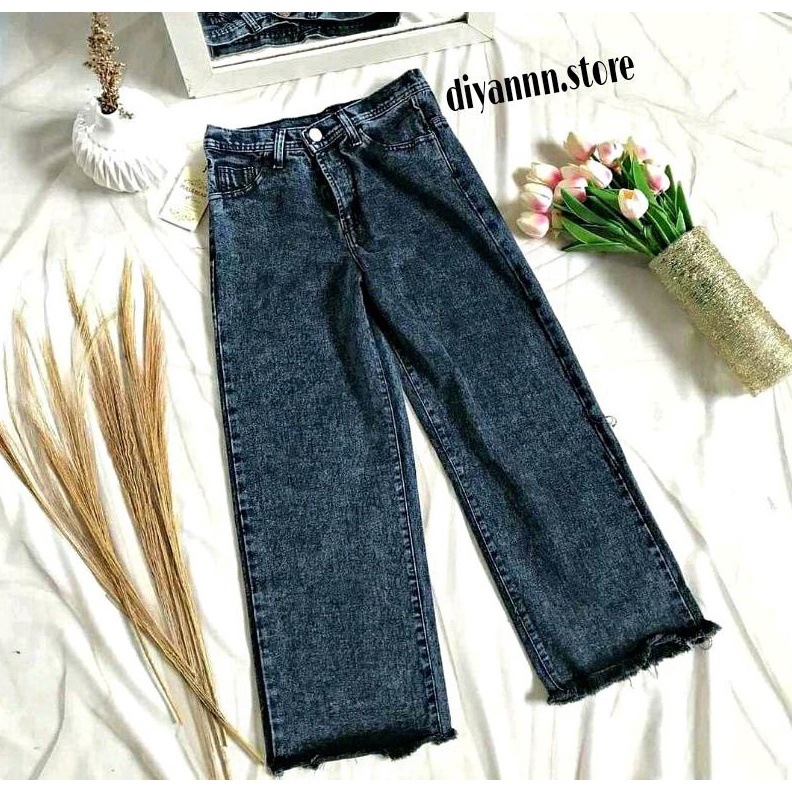 KODE L24T CELANA JEANS KULOT WANITA RAWIS SNOW BLACK CELANA JINS DENIM HIGH WAIST ACID MURAH CEWEK C