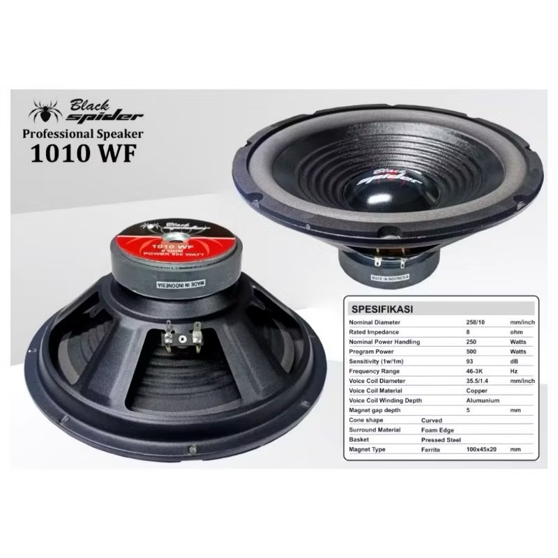 Speaker Black Spider 10inch 10MB50 Komponen Black Spider 10" 10 MB 50