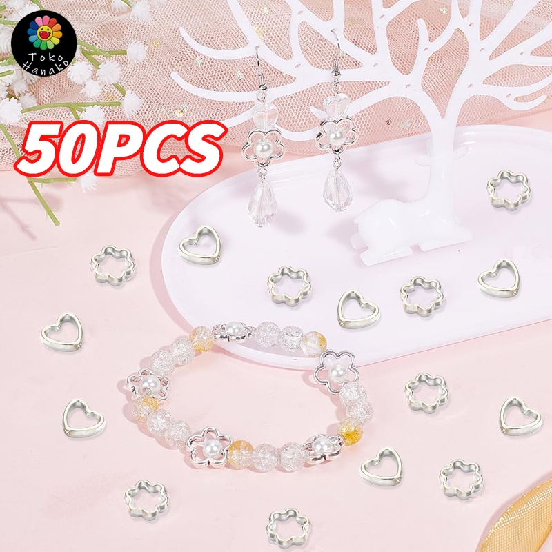 50pcs Ccb Plastik Berlubang Manik Lubang Besar Ring Pandora Bunga Silver Dan Warna Perhiasan Kalung 