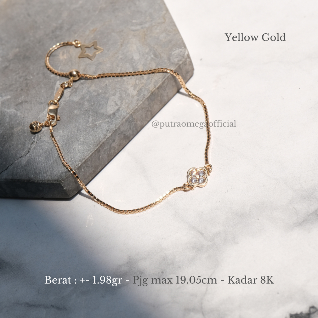 PUTRA OMEGA Gelang rantai emas dewasa serut VC permata putih 8K