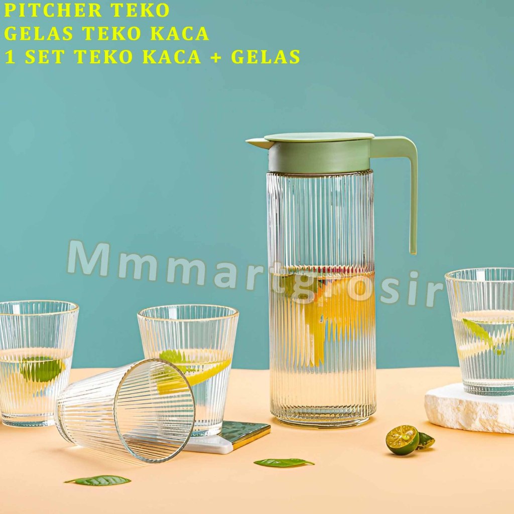 Pitcher Teko / 1 Set Teko + Gelas / Set Gelas Teko Kaca / Isi Teko 5 Gelas