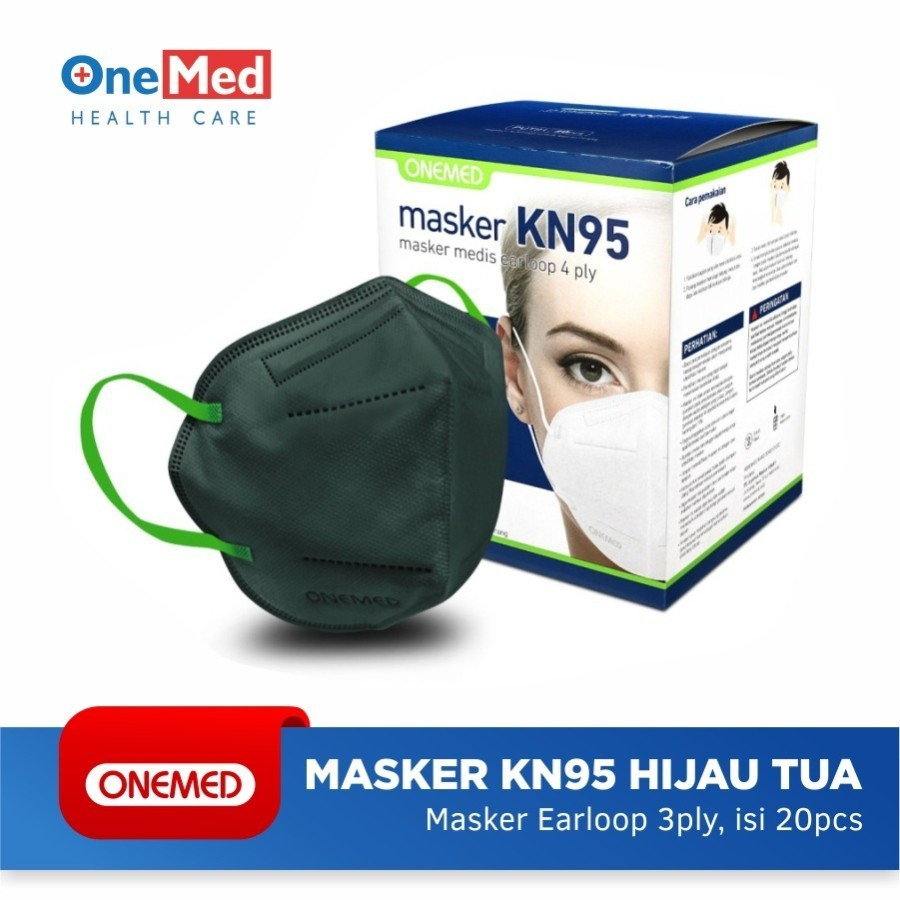 Murah ONEMED Masker Karet KN95 4ply Box isi 20pcs - Hijau Tua OOF