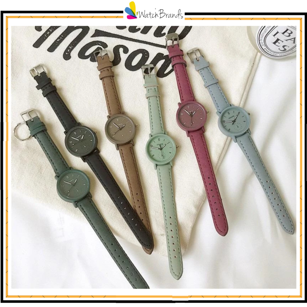 WBS Jam Tangan Quartz Strap PU Analog Casual Gaya Retro Wanita & Pria Ulzzang Watch Korean Fashion J