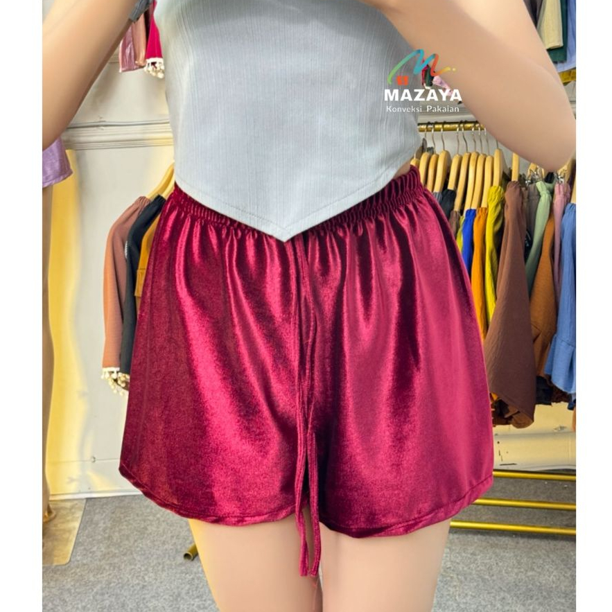 RB1 Hotpen Bludru Velvet Celana Pendek Korea Wanita Santai Hot pants - polos