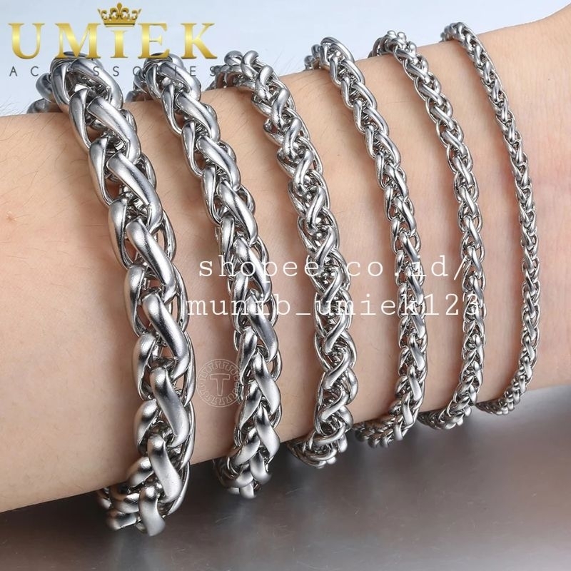 Gelang Pria Wanita Titanium rantai Rante Silver putih perak cowok cewek keren asli anti karat panjan
