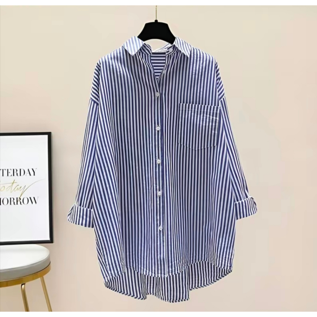brisa kemeja size S M L XL XXL kemeja salur wanita kemeja salur jumbo kemeja korea oversize