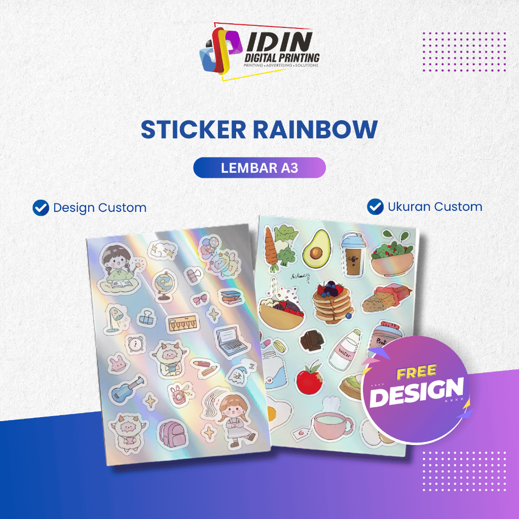 

Stiker Rainbow >50pcs Efek Hologram Pelangi Segel Merek - Percetakan Idin Digital Printing