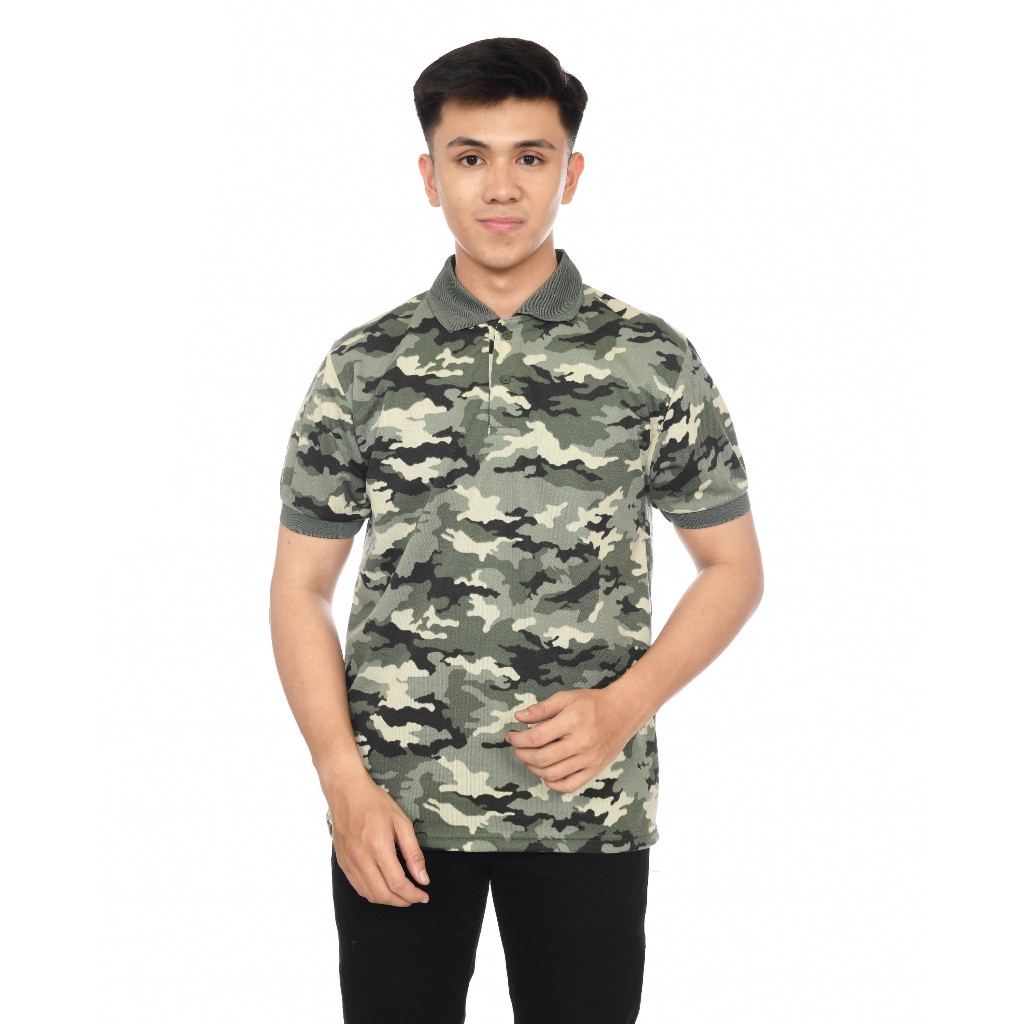 Kaos Polo Pria Motif Loreng Army / Kaos Polo Camo