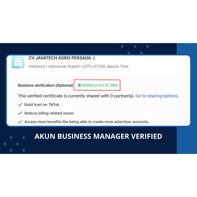 Akun Tiktok Ads 1 BM Verified + 3 Akun Iklan + Bonus 1 BM Non Verified