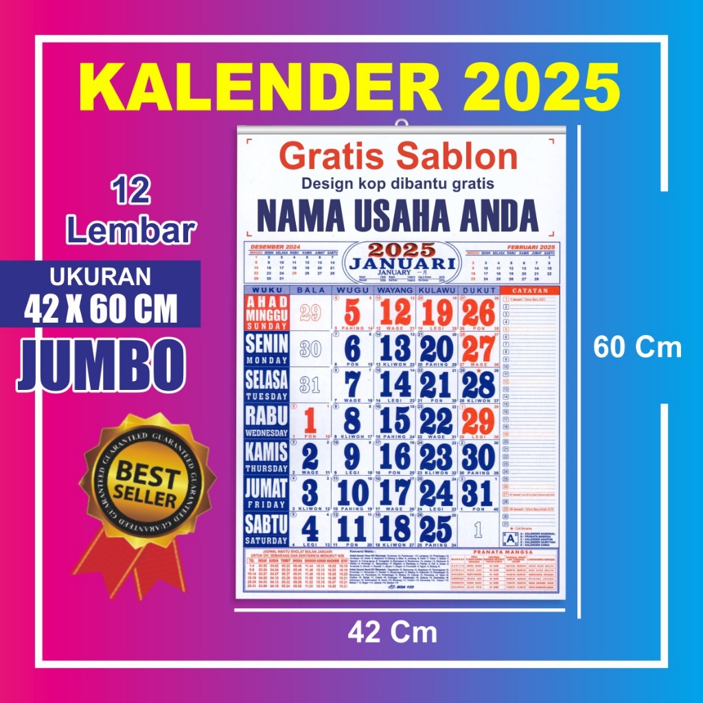 

Kalender Jumbo 2025 /Kalender dinding/minim 50pc