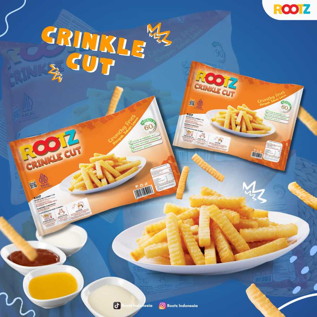 

SINGKONG GORENG CRISPY / ROOTZ SINGKONG CRINKLE CUT 400GR/ SINGKONG CRUNCHY FRIES/ SINGKONG GORENG/ STIK SINGKONG BEKU