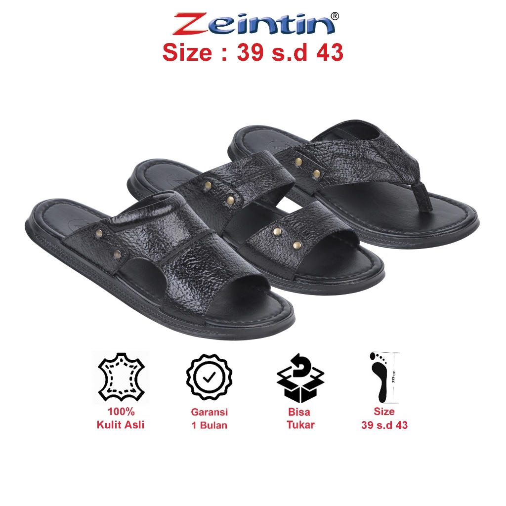 Zeintin - Sandal Pria Bahan Kulit Fashion Pria Sendal Selop Pria ZEINTIN BK