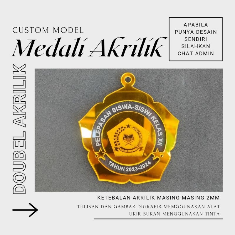 Medali Custom Akrilik / Medali Wisuda Graduation / Medali Kejuaraan / Medali Prestasi