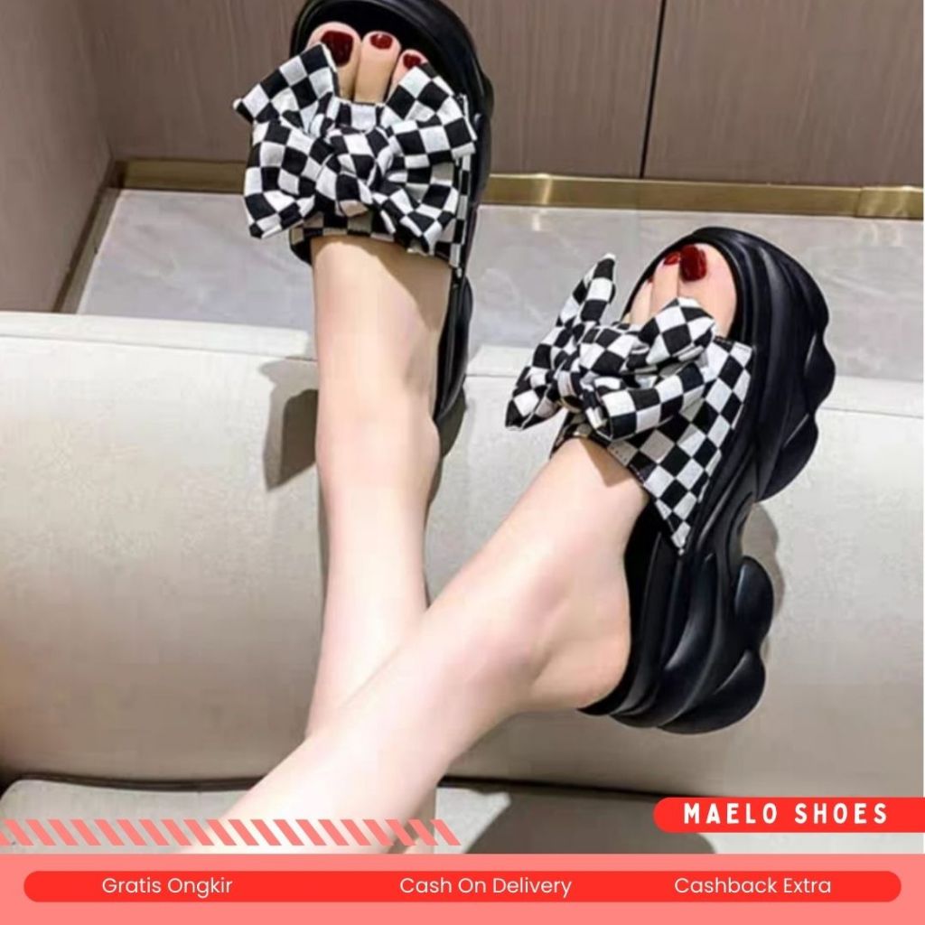 MAELO SHOES - SANDAL WEDGES WANITA VARIASI PITA BAHAN SINTETIS TINGGI 7CM CK 552