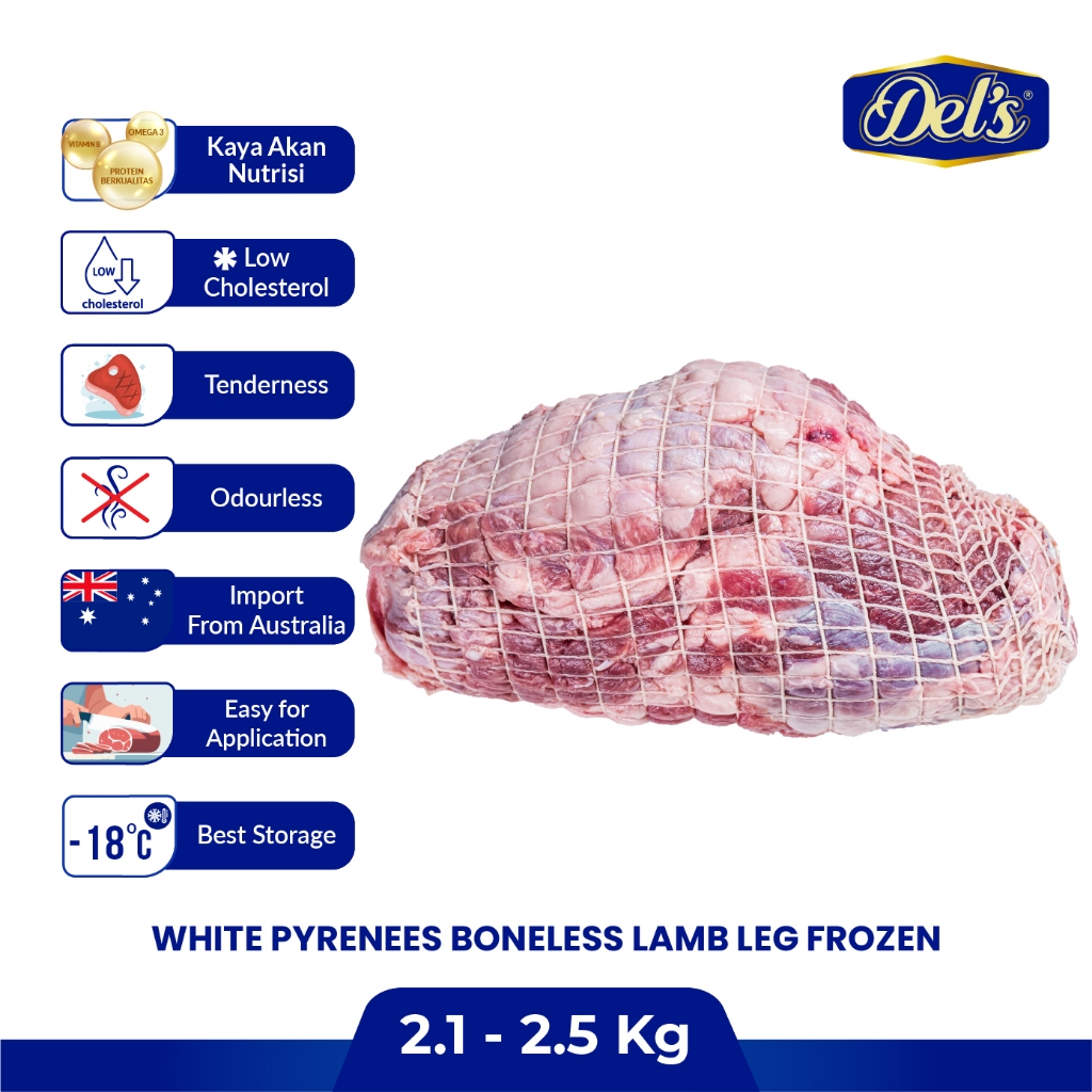 

Aussie White Pyreness Aussie Boneless Lamb Leg Frozen / Daging Paha Domba Fillet Import Premium - 2.1 - 2.5 Kg