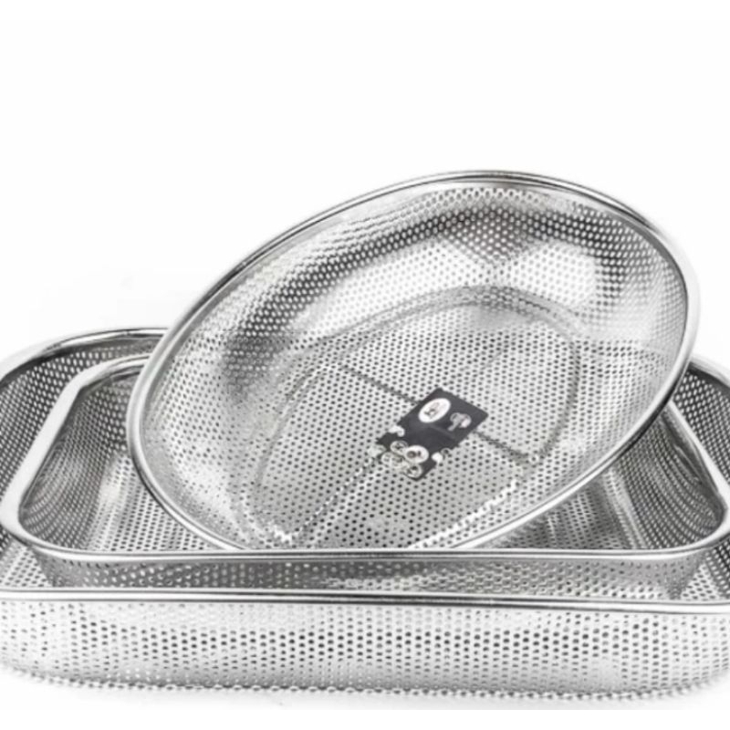 Saringan Nampan Tirisan Lubang Oval Segi Stainless